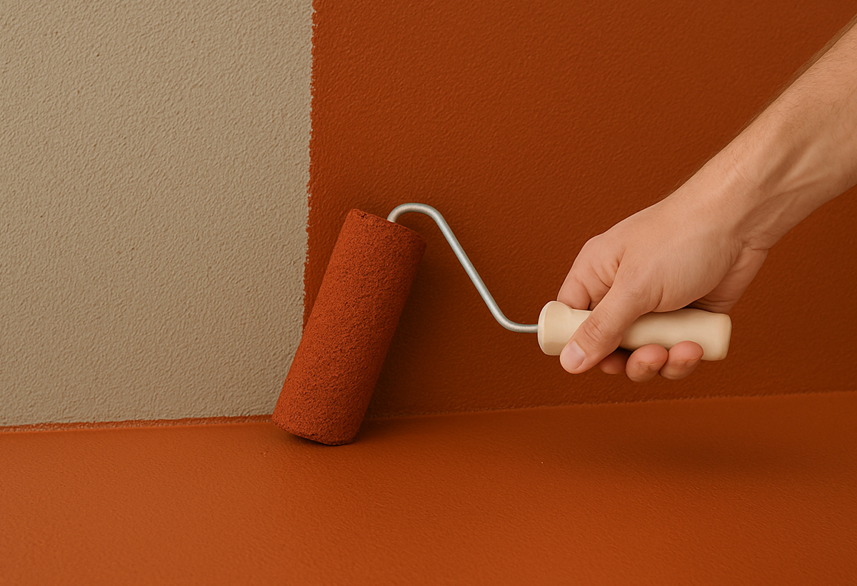 Απεικονίζεται η τοποθέτηση του στεγανωτικού με τη χρήση ρολού.